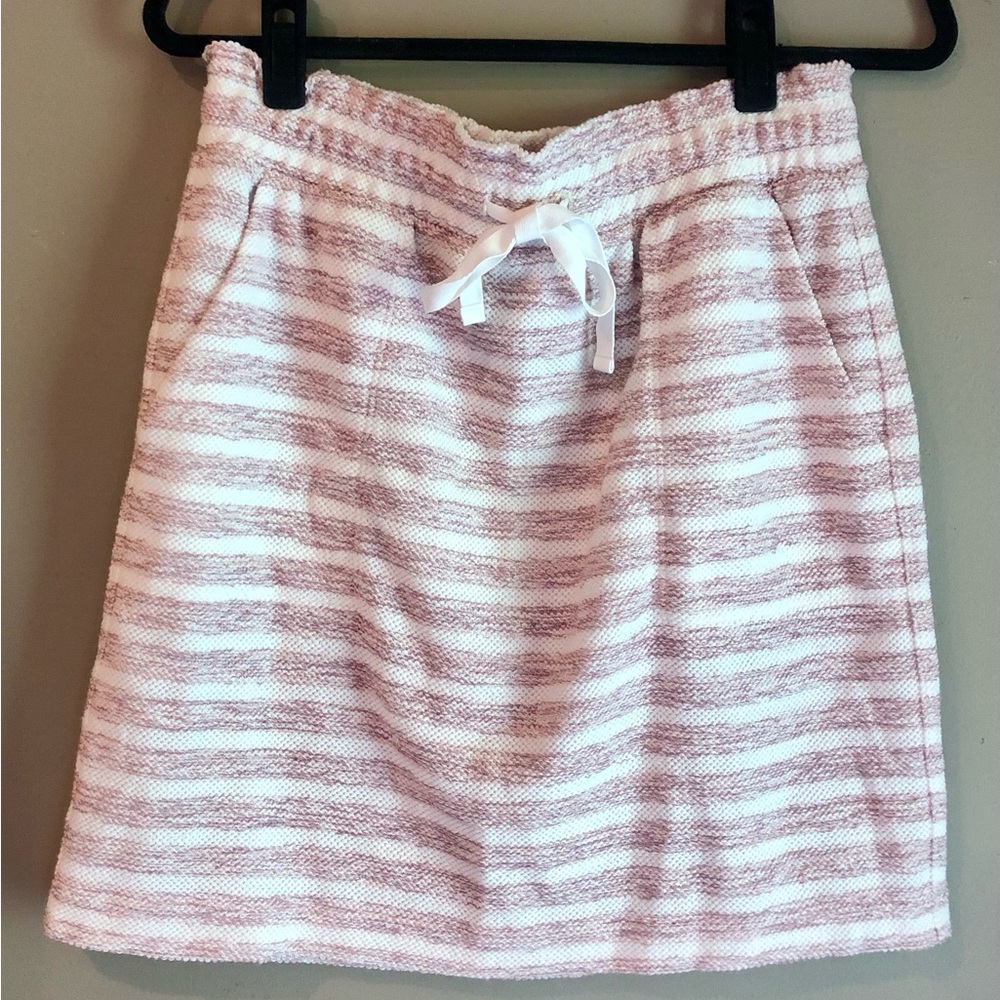 Loft Cream & Red Striped Drawstring Pull On Mini Skirt Pockets Size M